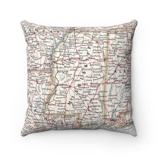 Mississippi vintage map pillow