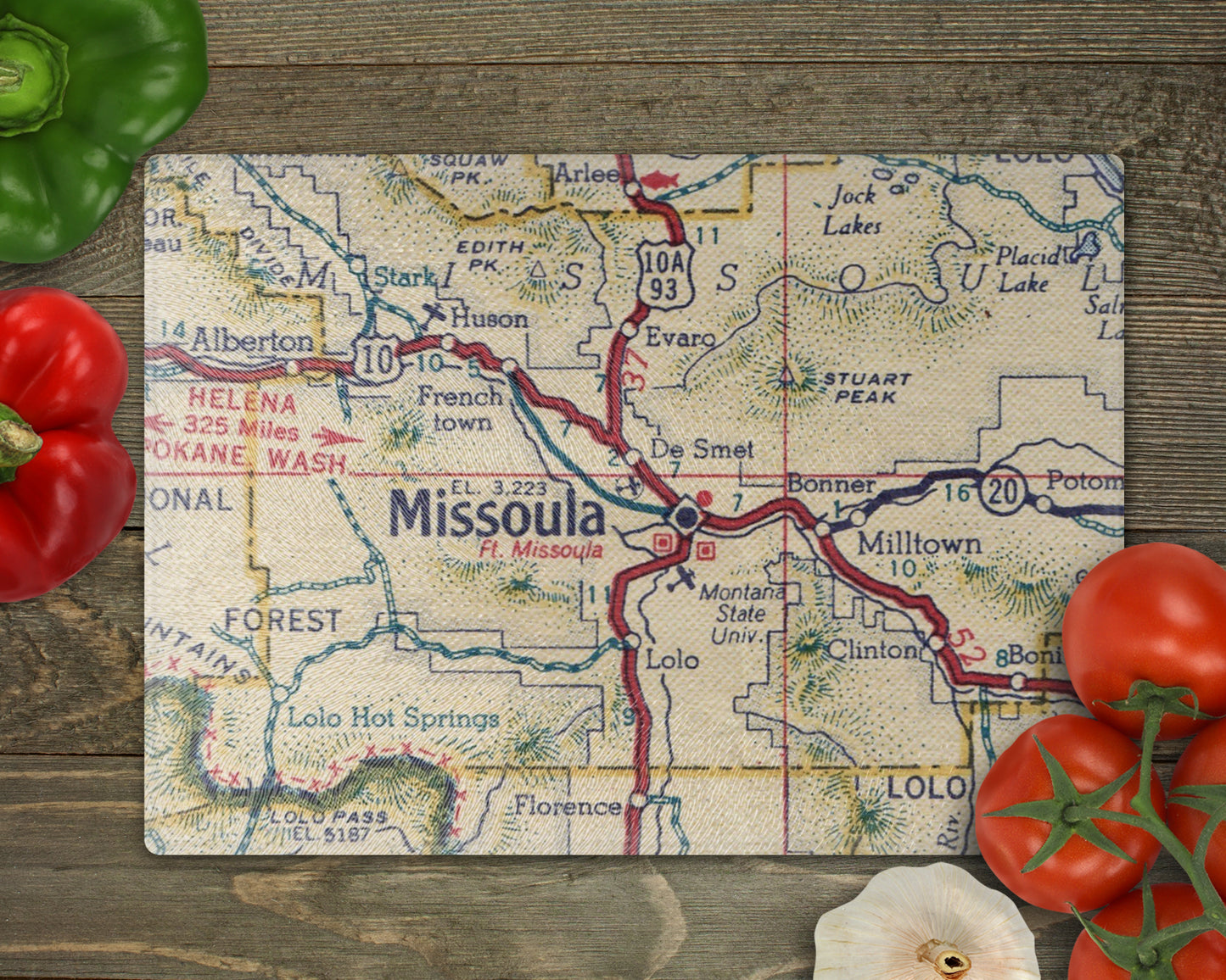 Missoula Montana Vintage Map Glass Cutting Board
