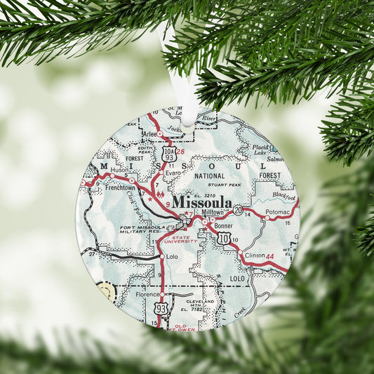 Missoula Montana Vintage Map Ornament