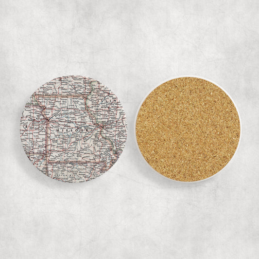 Missouri Map Coasters | Set of 4 Vintage Missouri Drink Coasters | Travel-Inspired Home Decor