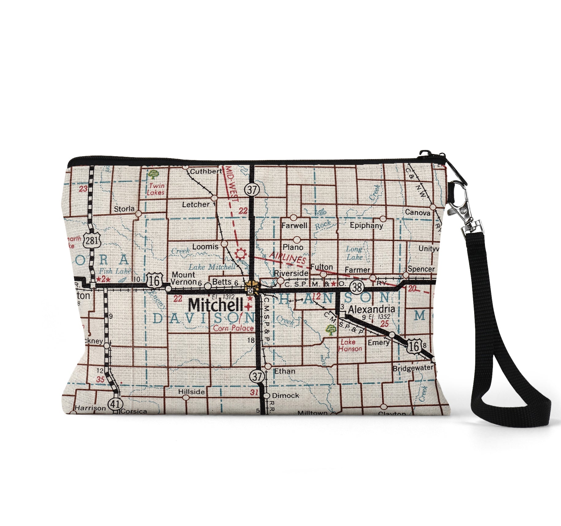 Mitchell South Dakota map wristlet travel pouch