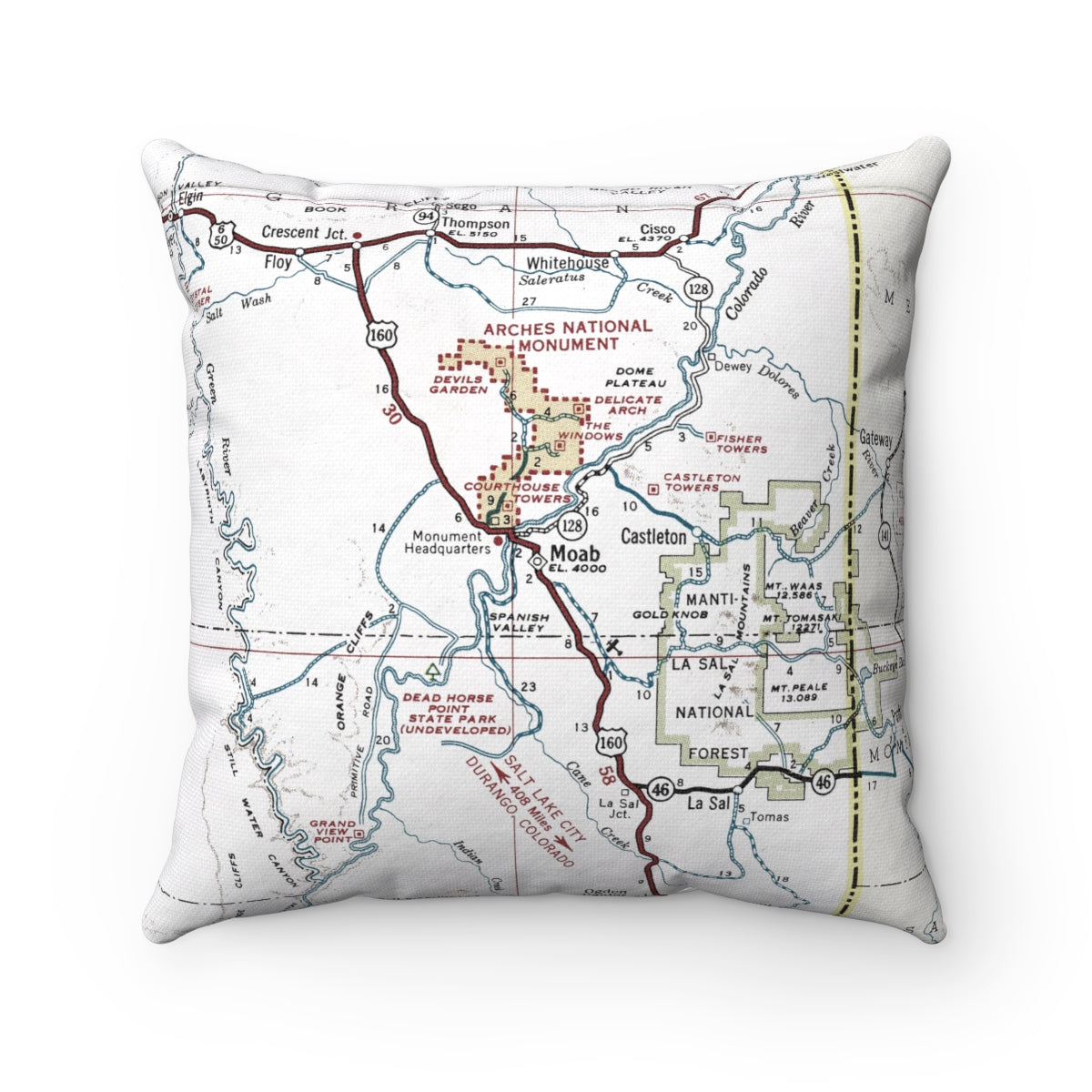 Moab Utah vintage map pillow