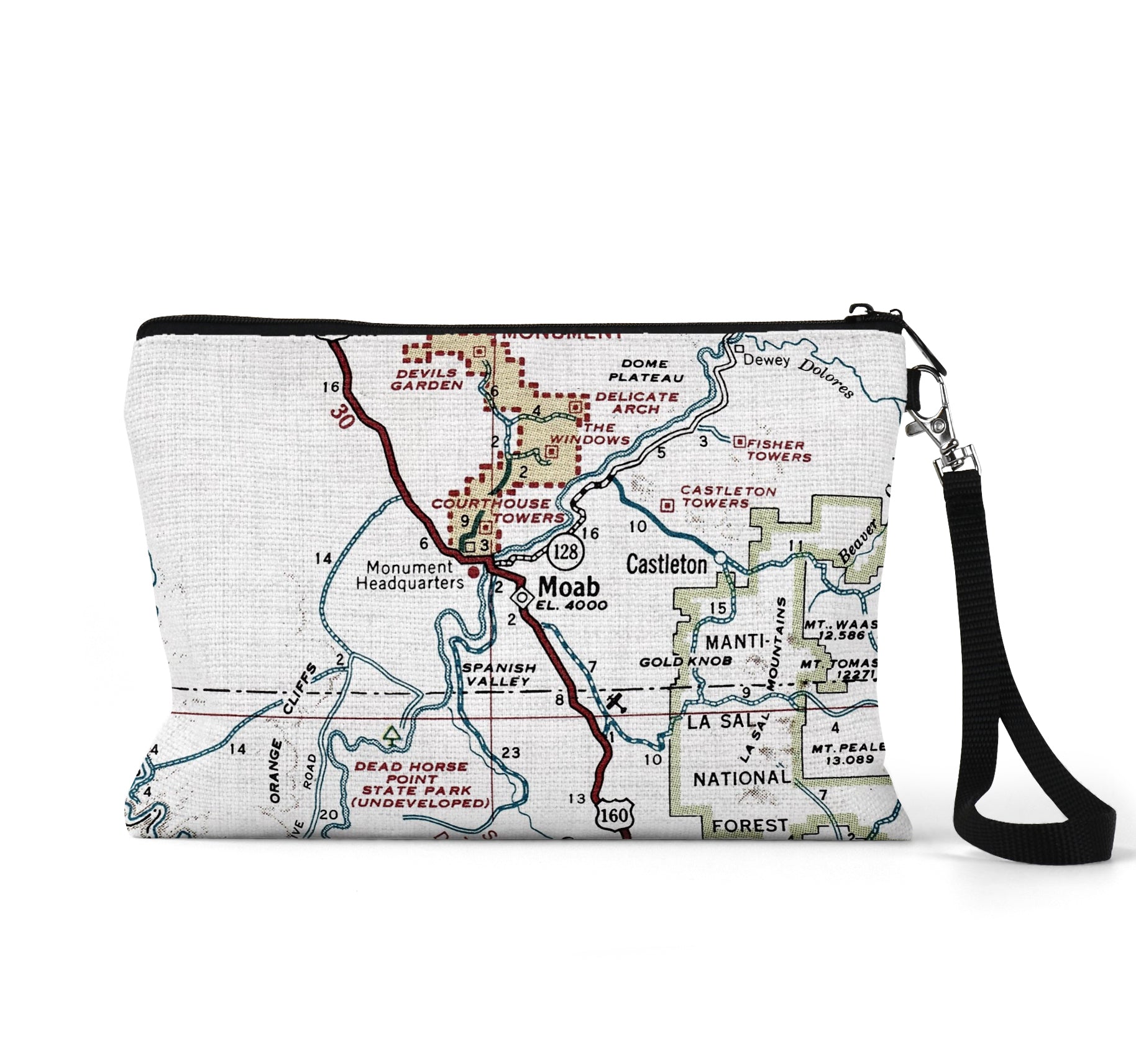 Moab Utah map wristlet travel pouch