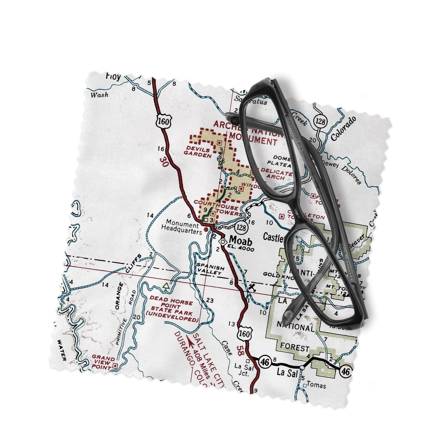 Moab Utah Map Lens Cloth | Moab Microfiber Glasses Cleaner | Travel Gift