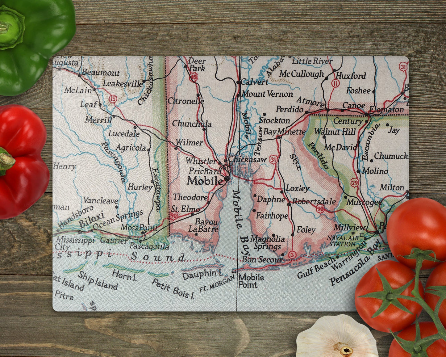 Mobile Alabama Map Cutting Board | Travel Gift | Kitchen Decor