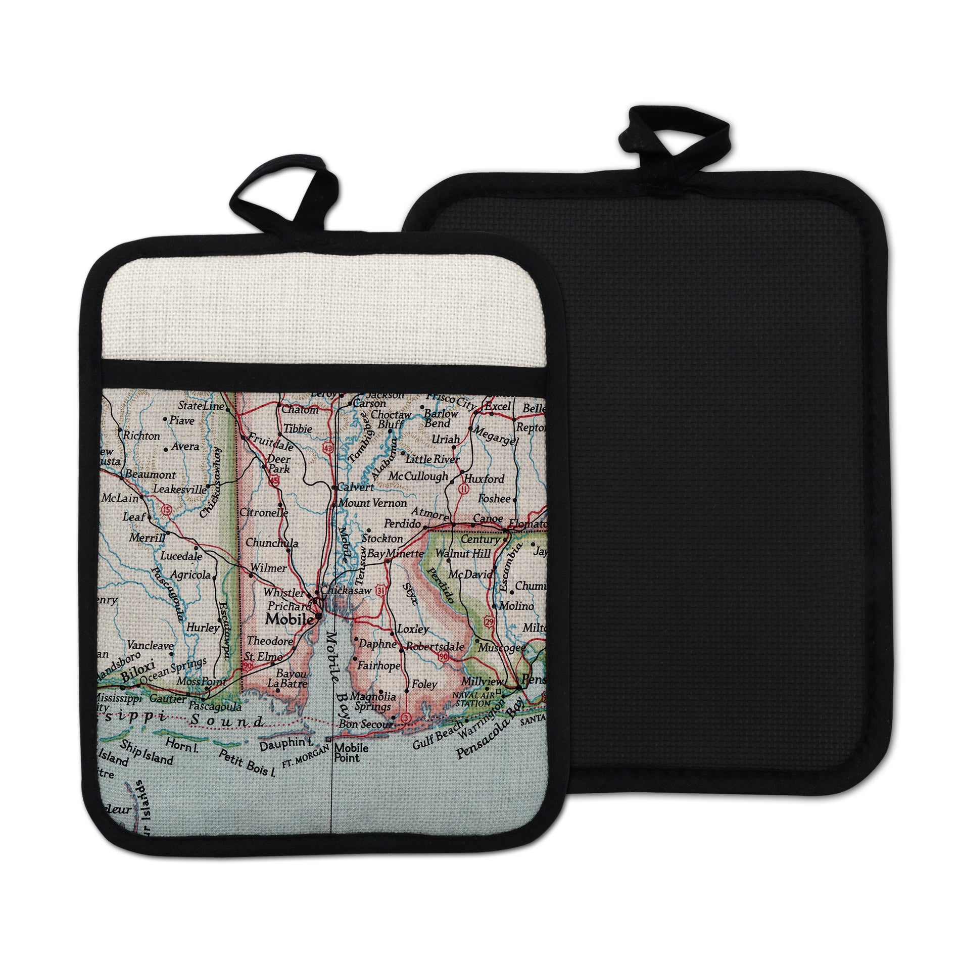 Mobile Alabama vintage map hot pad kitchen decor