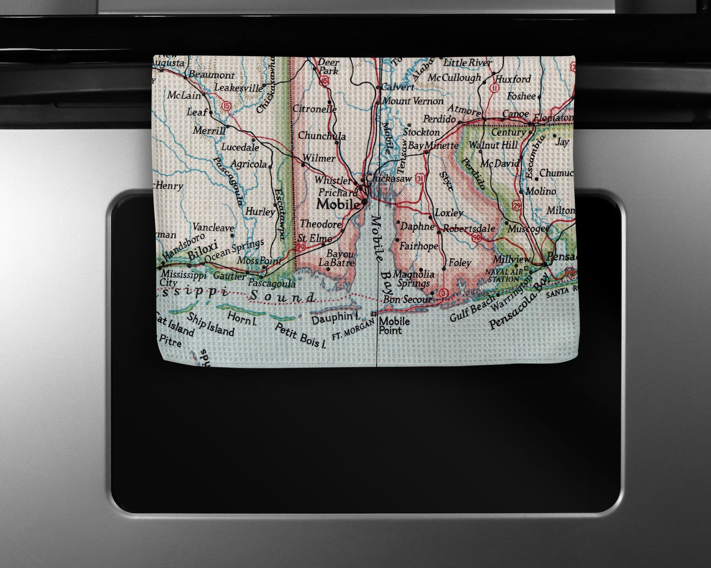 Mobile Alabama Map Tea Towel | Waffle-Weave Kitchen Towel Gift