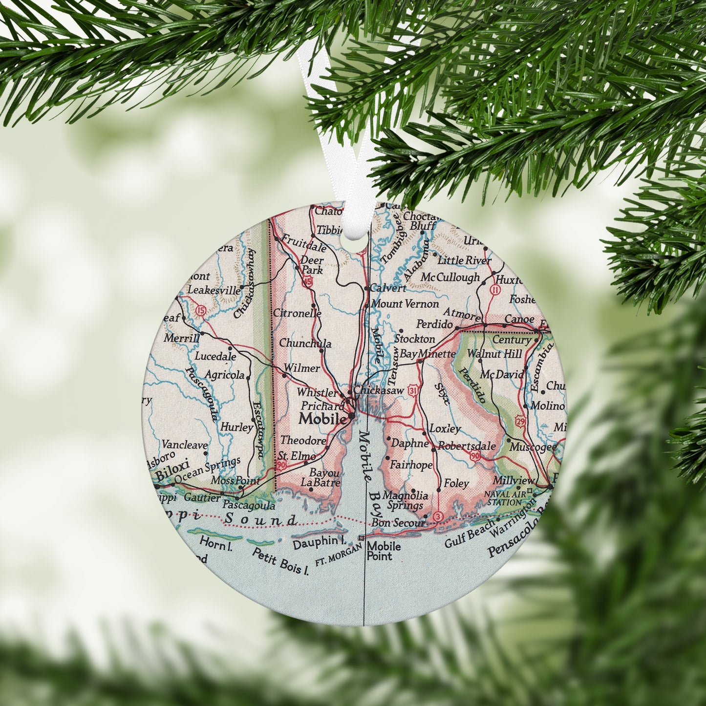 Mobile Alabama Vintage Map Ornament