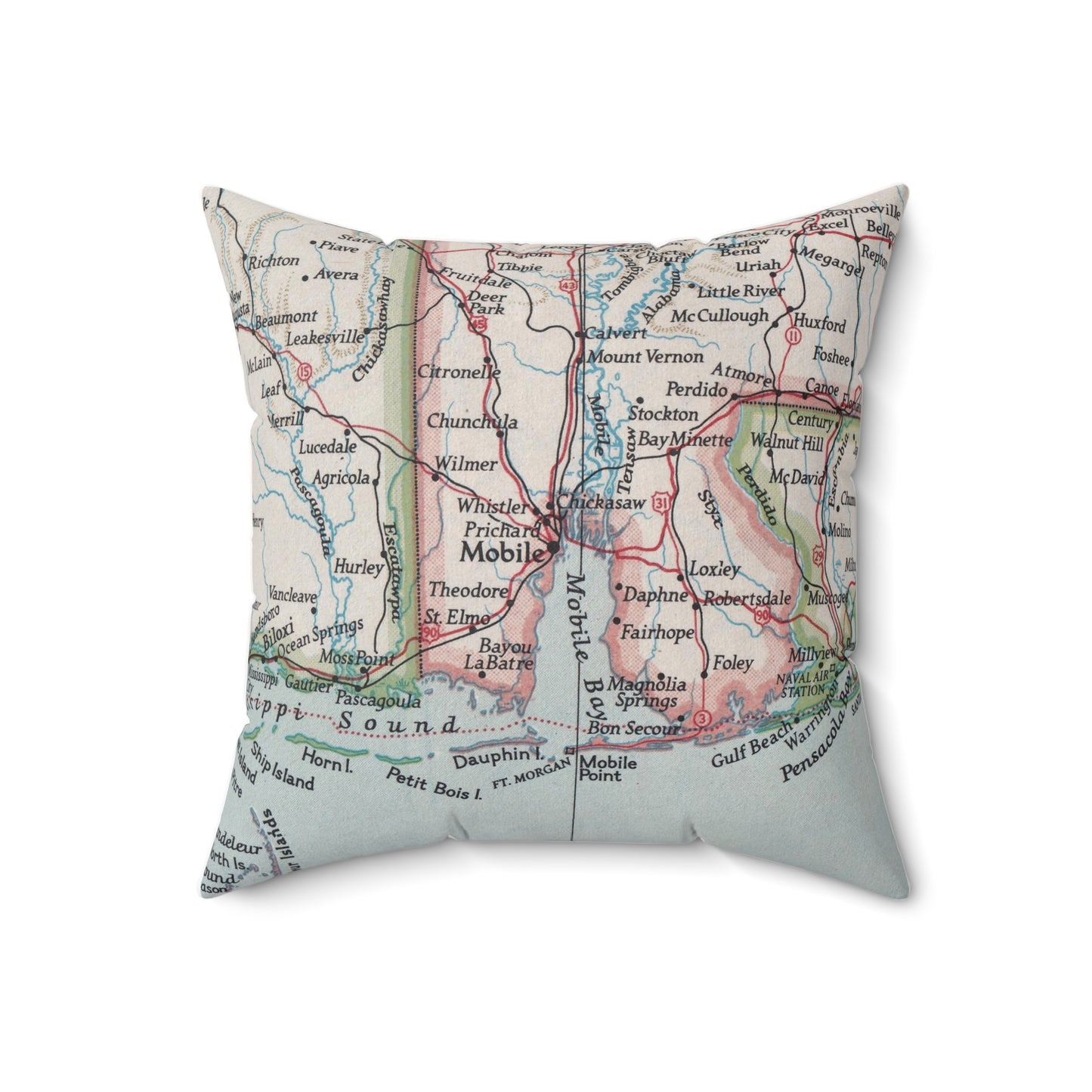 Mobile Alabama vintage map pillow