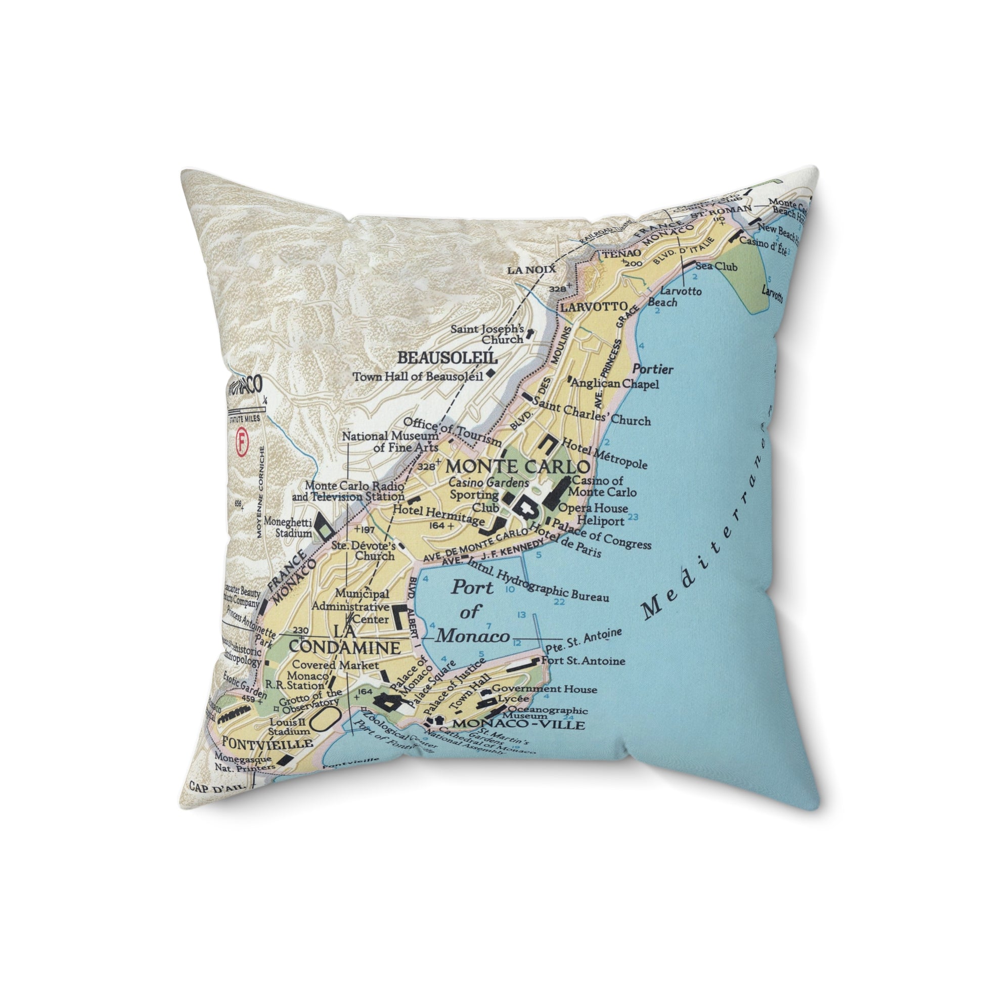 Monte Carlo Monaco vintage map pillow