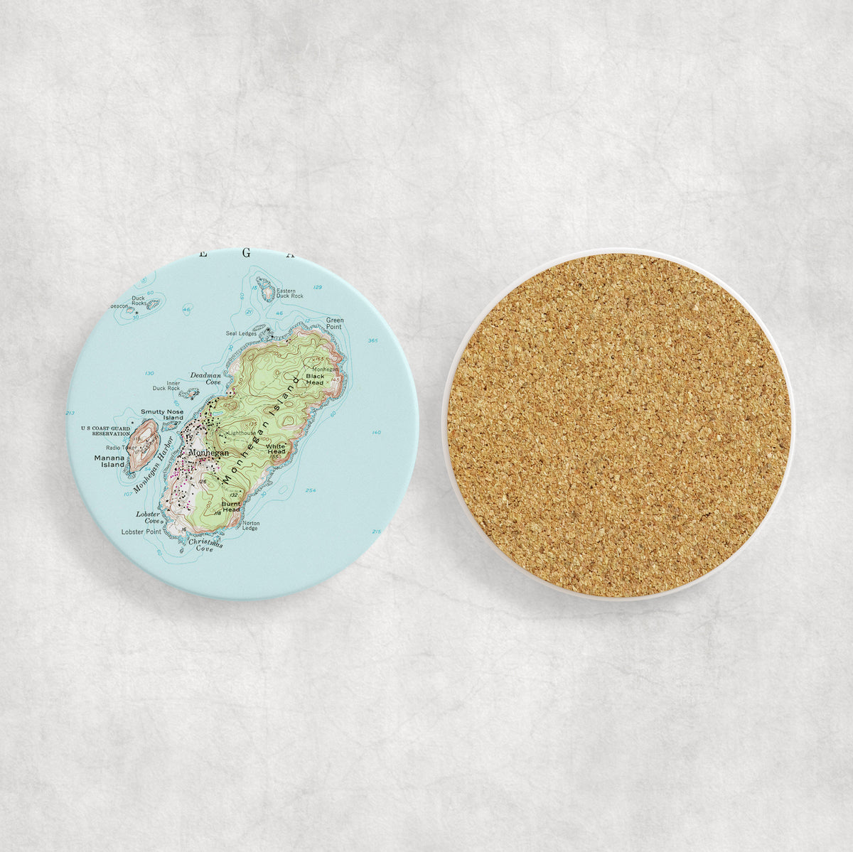Monhegan Island Maine Vintage Map Coasters Set
