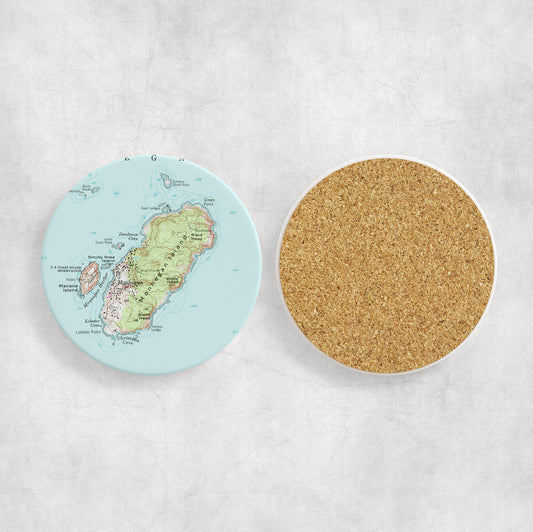 Monhegan Island Maine Vintage Map Coasters Set