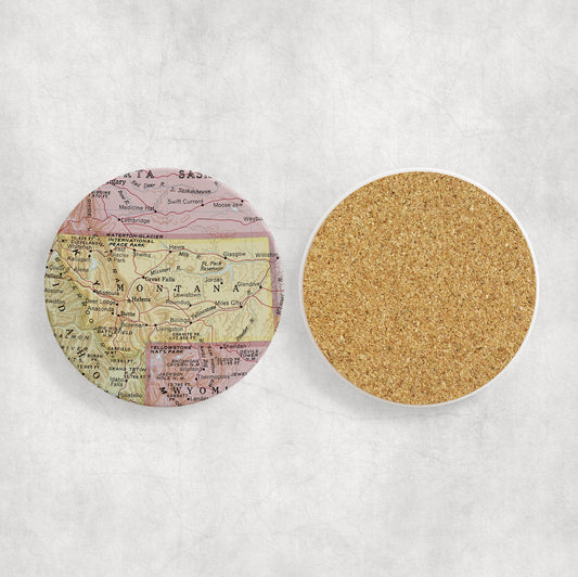 Montana Map Coasters | Set of 4 Vintage Montana Drink Coasters | Travel-Inspired Home Decor