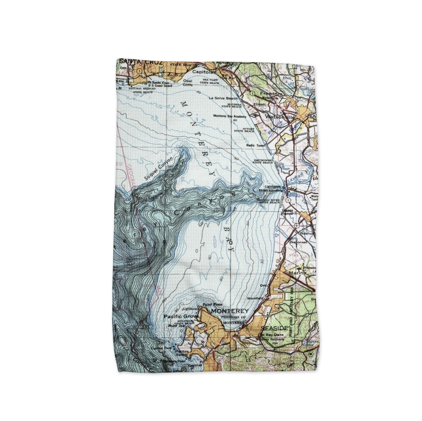 Monterey Bay California Map Tea Towel | Waffle-Weave Kitchen Towel Gift