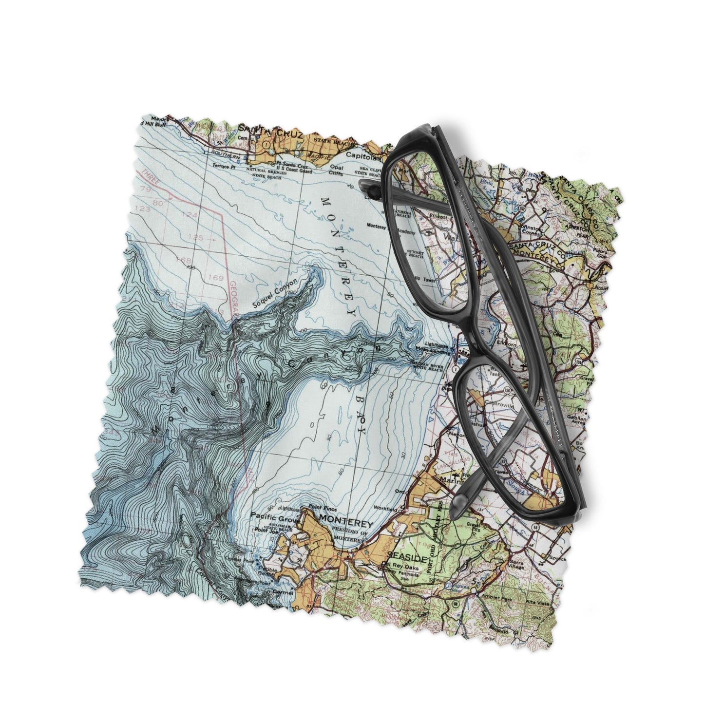 Monterey Bay California Map Lens Cloth | Monterey Bay Microfiber Glasses Cleaner | Travel Gift