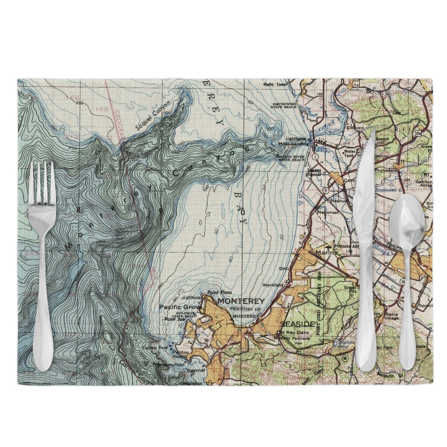 Monterey Bay California Vintage Map Placemats Set of 4