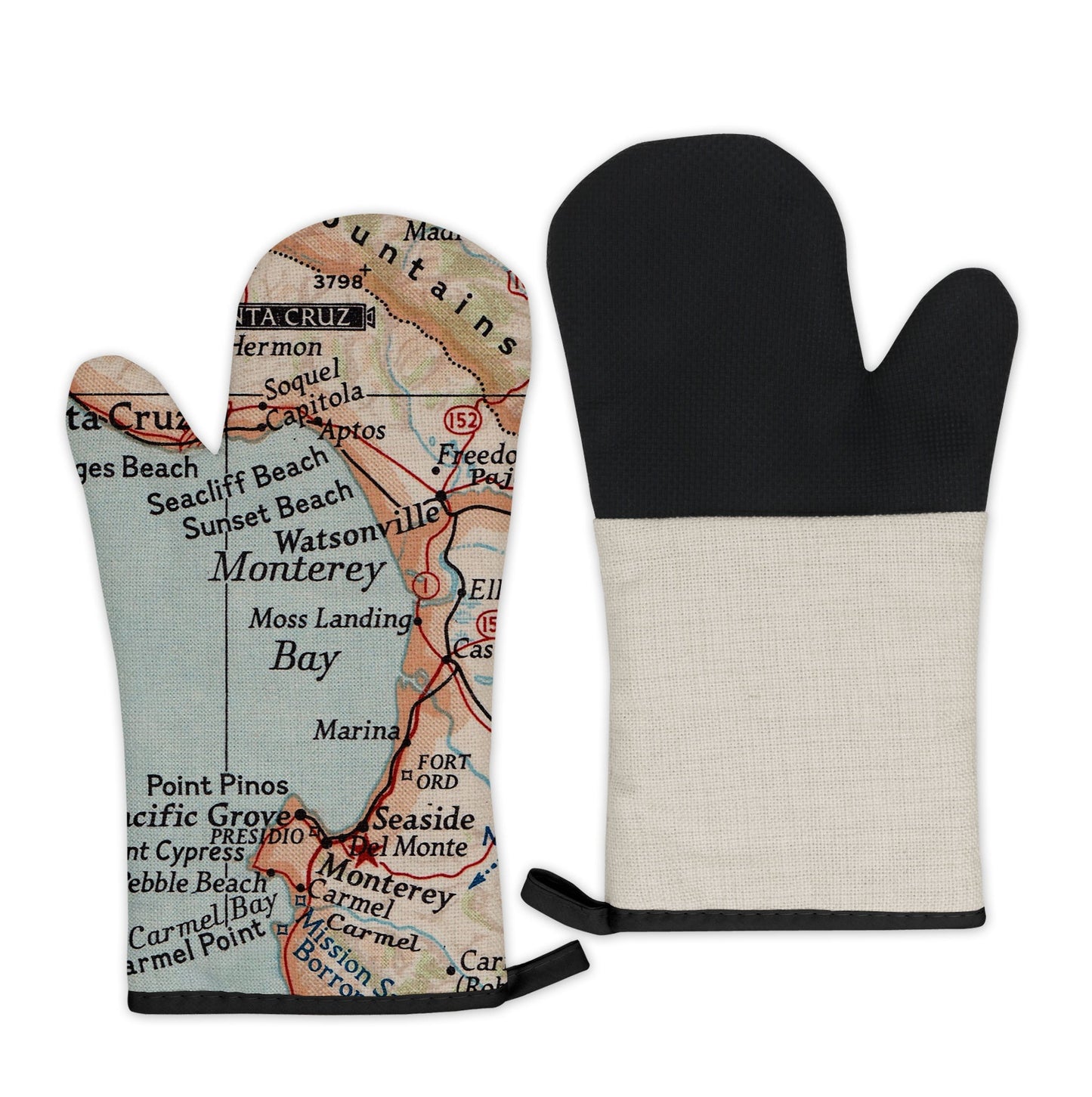 Monterey Bay, California Map Oven Mitt | Vintage-Inspired Kitchen Gift