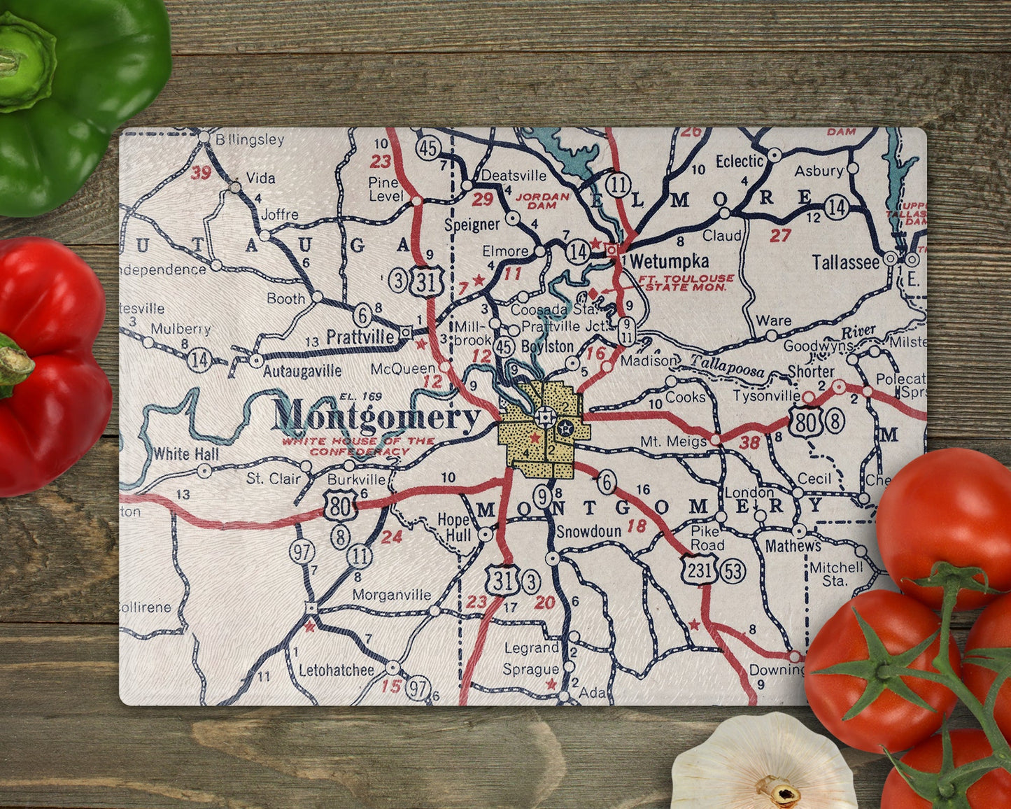 Montgomery Alabama Map Cutting Board | Travel Gift | Kitchen Decor