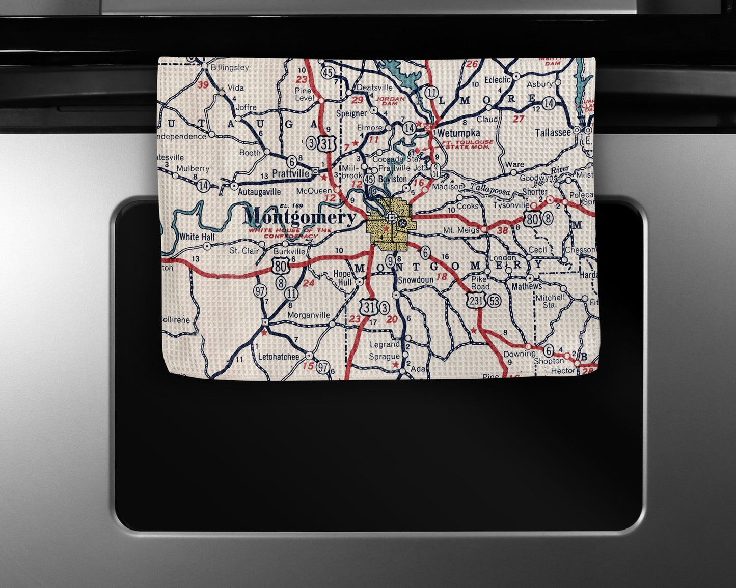 Montgomery Alabama Map Tea Towel | Waffle-Weave Kitchen Towel Gift