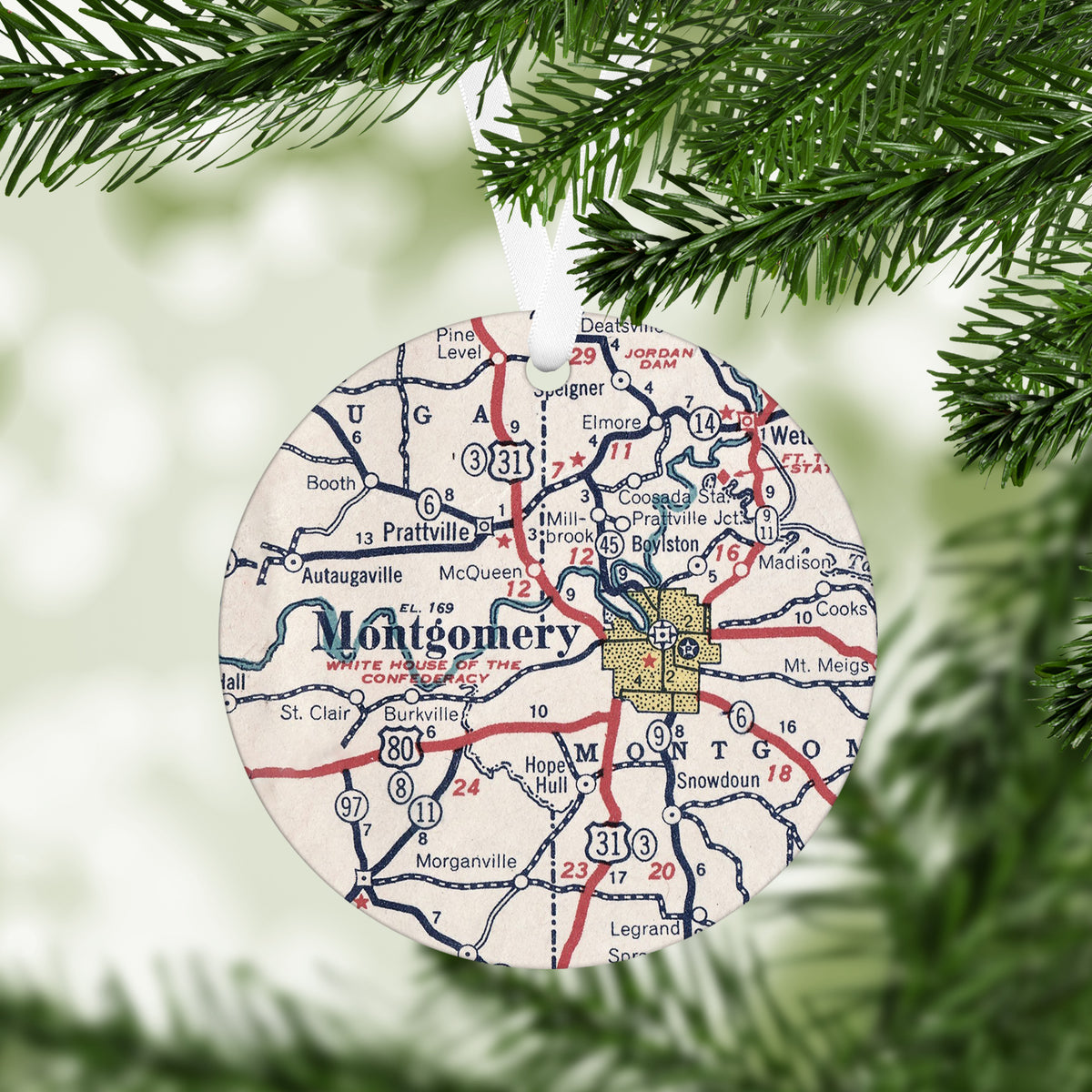 Montgomery Alabama Vintage Map Ornament