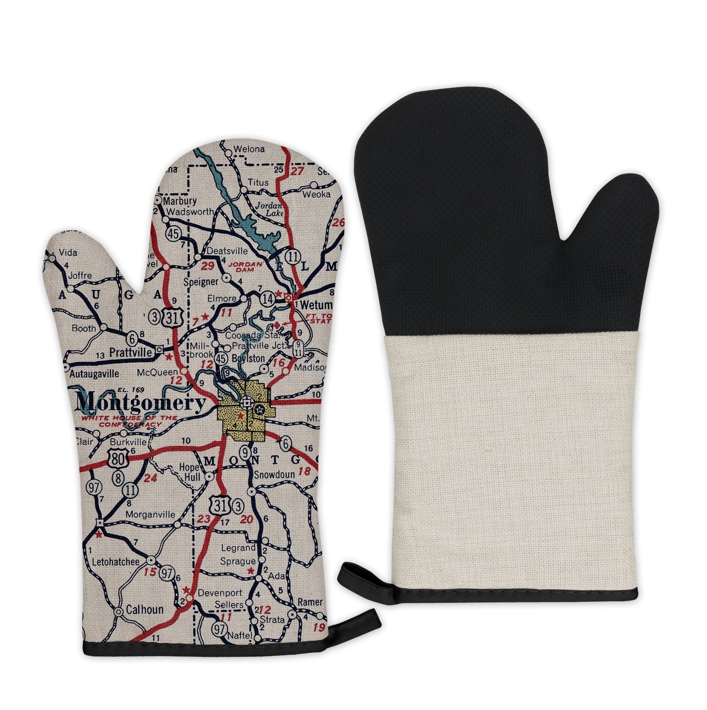 Montgomery, Alabama Map Oven Mitt | Vintage-Inspired Kitchen Gift