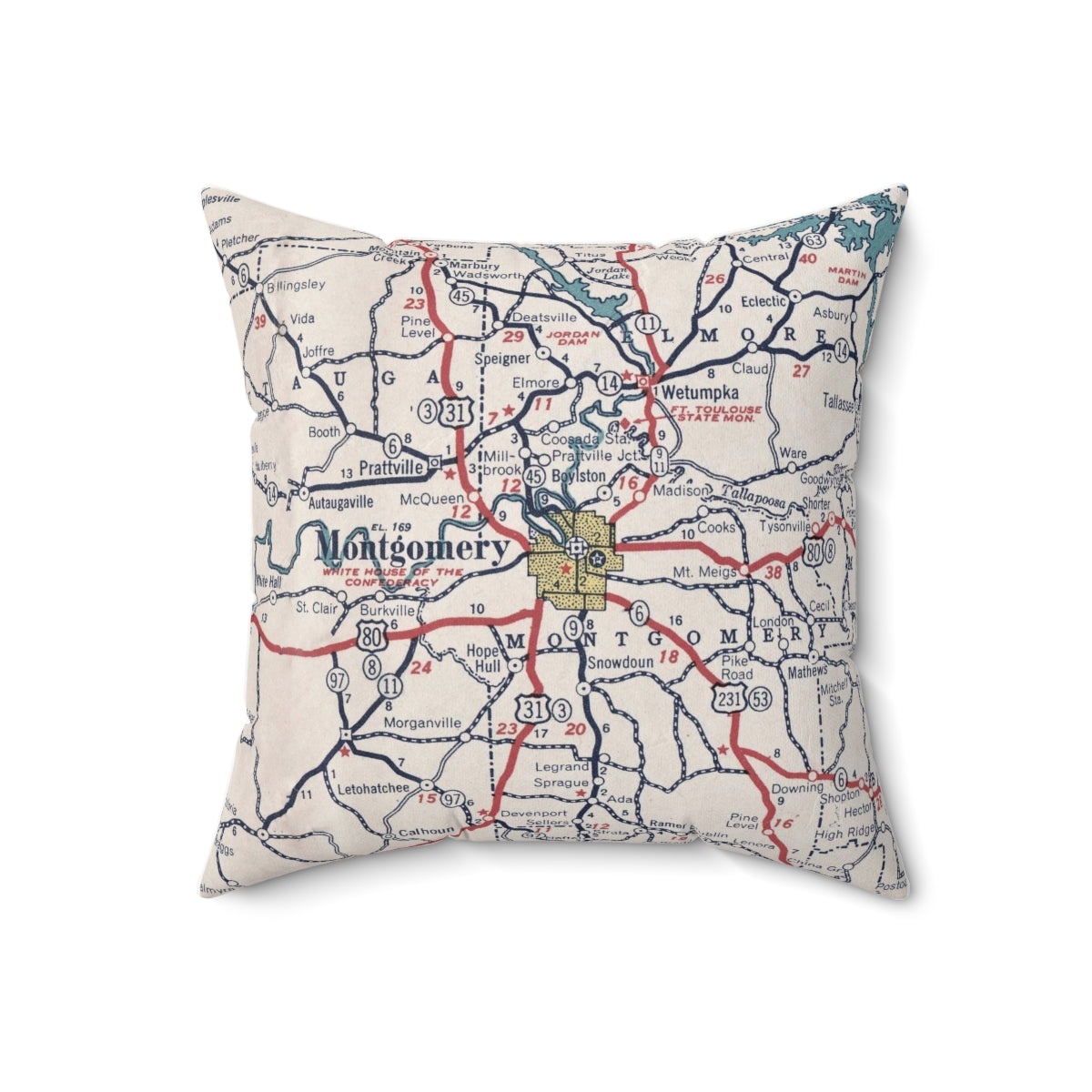 Montgomery Alabama vintage map pillow