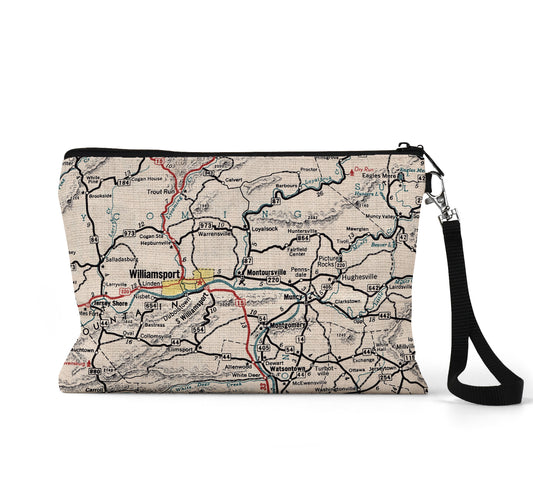 Montoursville Pennsylvania map wristlet travel pouch