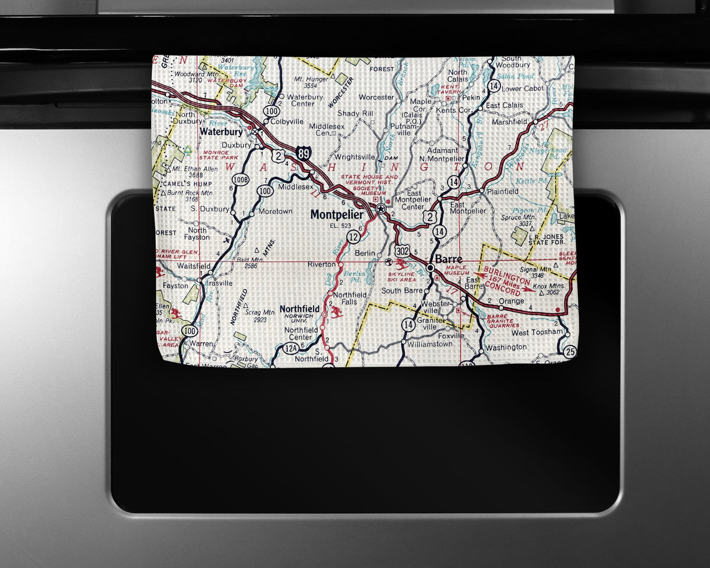 Montpelier Vermont Map Tea Towel | Waffle-Weave Kitchen Towel Gift