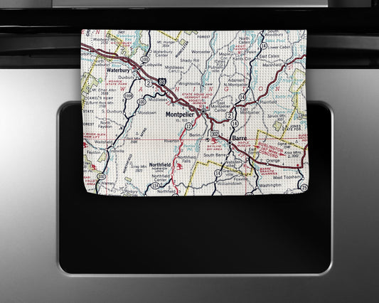Montpelier Vermont Map Tea Towel | Waffle-Weave Kitchen Towel Gift
