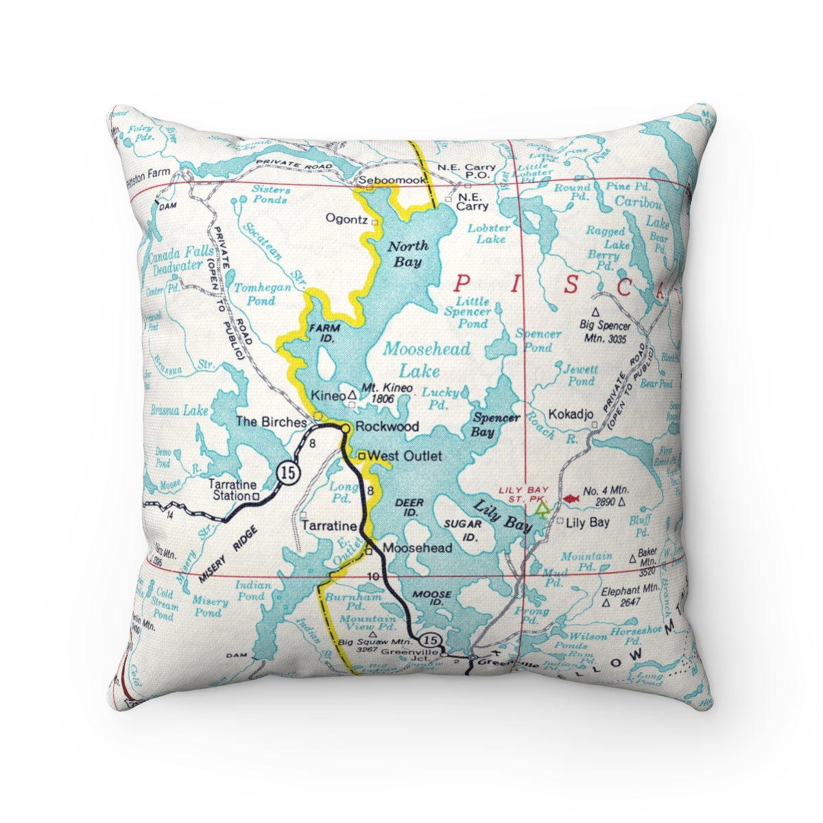 Moosehead Lake vintage map pillow