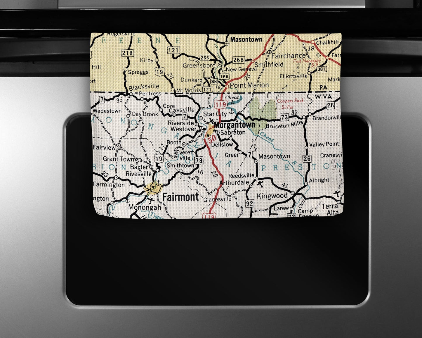 Morgantown West Virginia Map Tea Towel | Waffle-Weave Kitchen Towel Gift