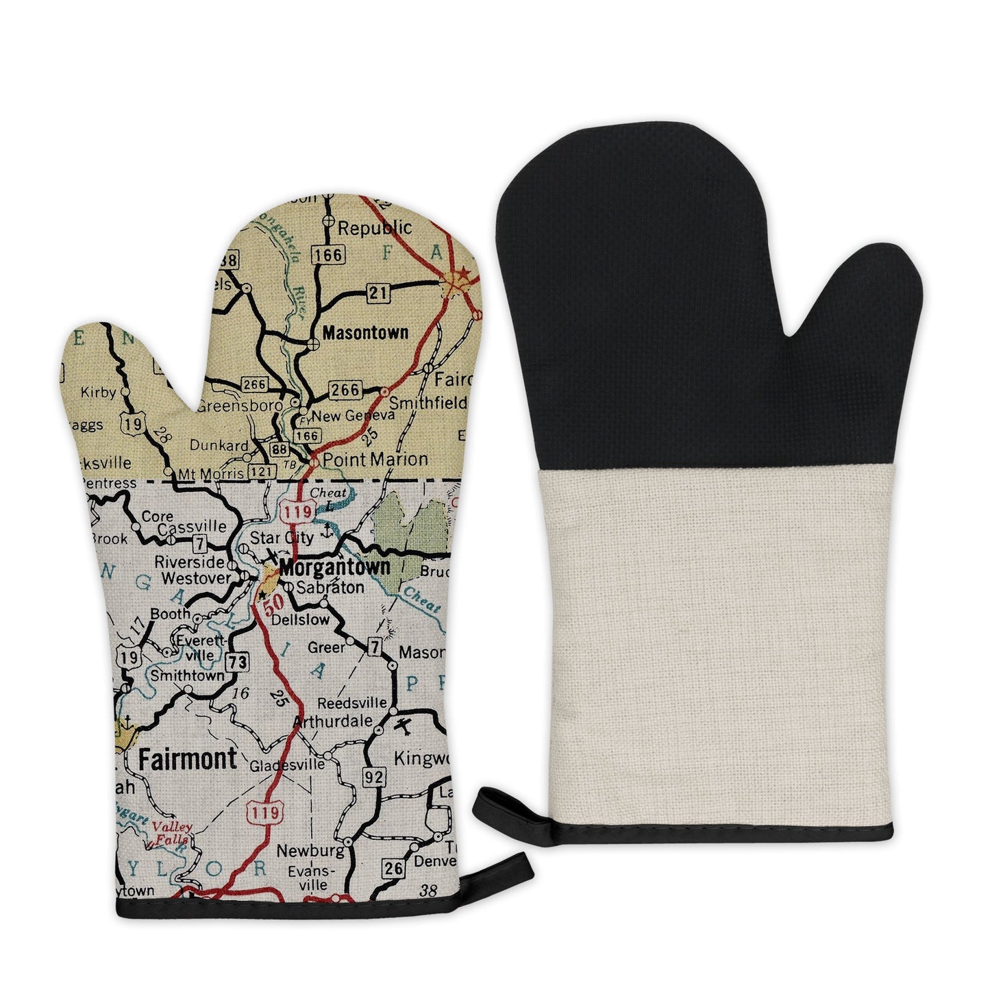 Morgantown, West Virginia Map Oven Mitt | Vintage-Inspired Kitchen Gift