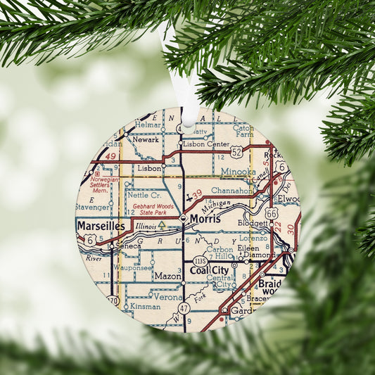 Morris Illinois Vintage Map Ornament