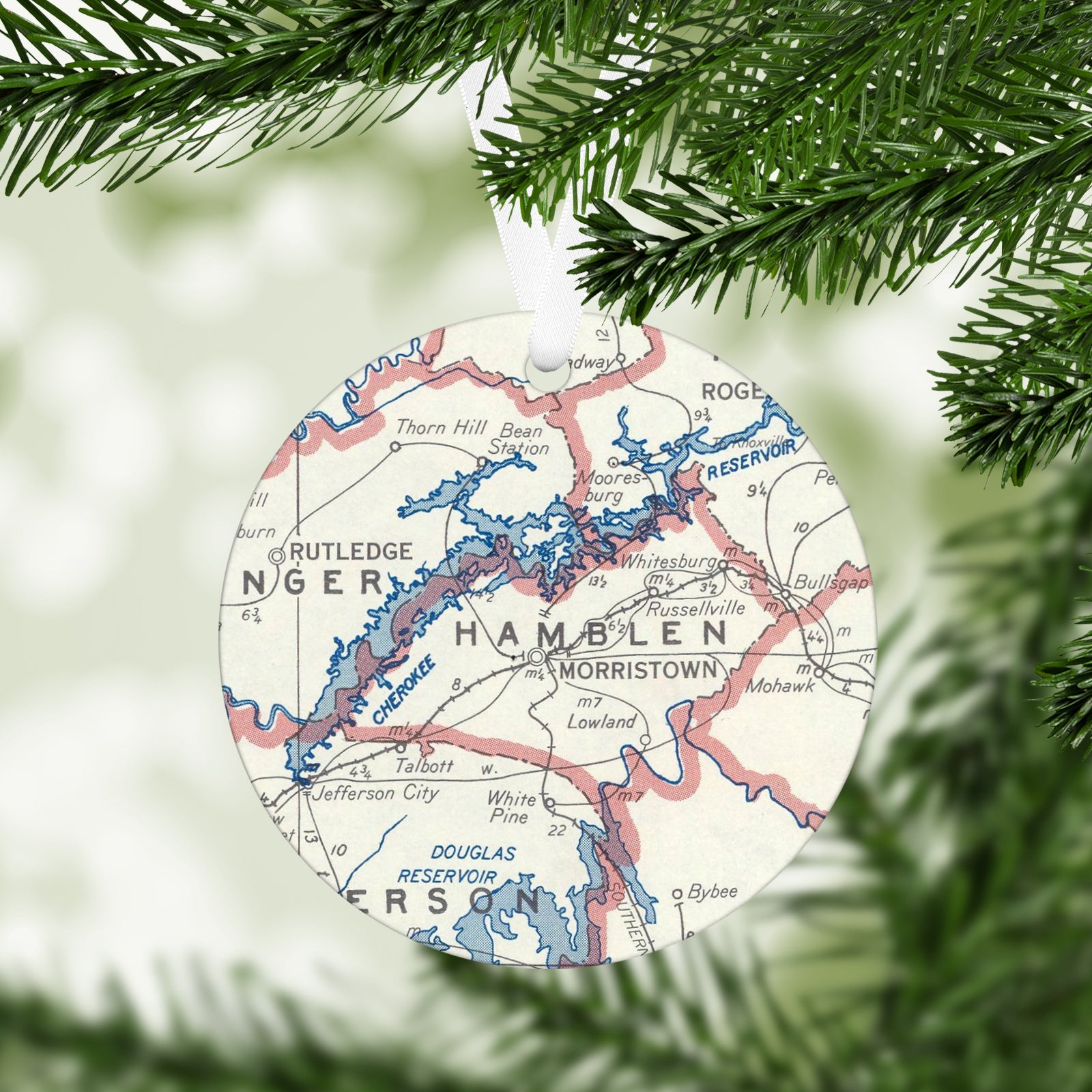 Morristown Tennessee Vintage Map Ornament