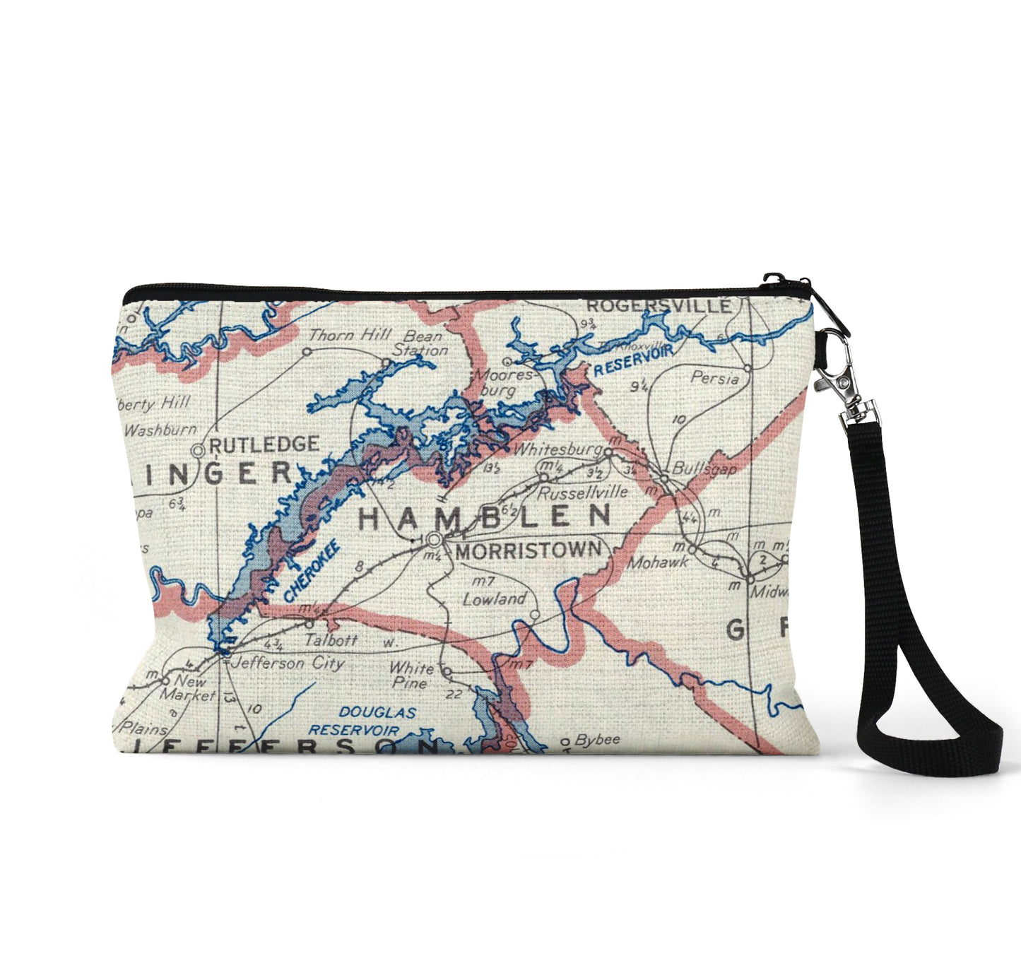 Morristown Tennessee map wristlet travel pouch