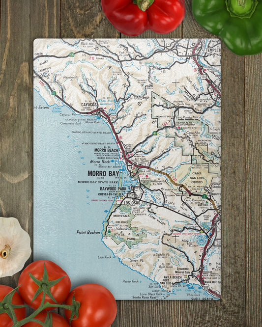 Morro Bay California Map Cutting Board | Vintage Morro Bay Kitchen Decor | Coastal California Functional Art