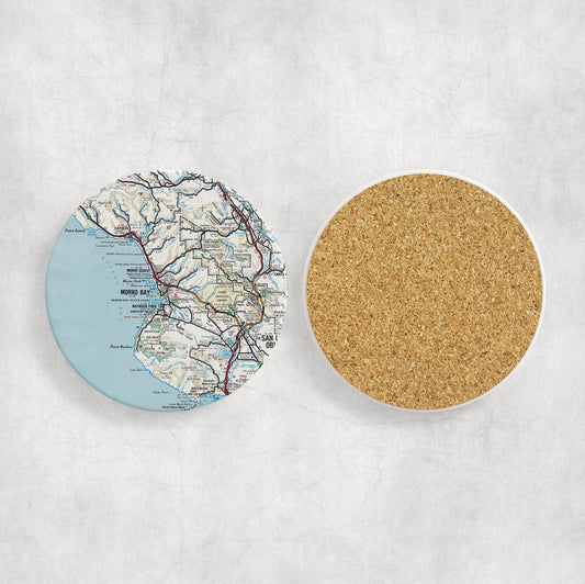 Morro Bay California Map Coasters | Set of 4 Vintage Morro Bay California Drink Coasters | Travel-Inspired Home Decor