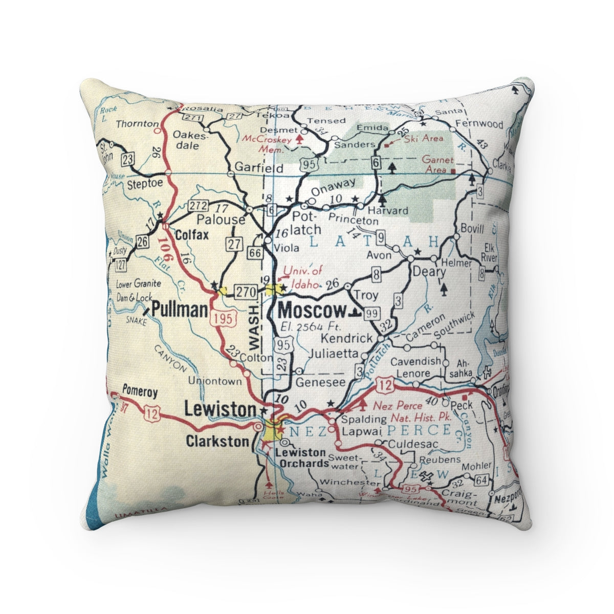 Moscow Idaho vintage map pillow