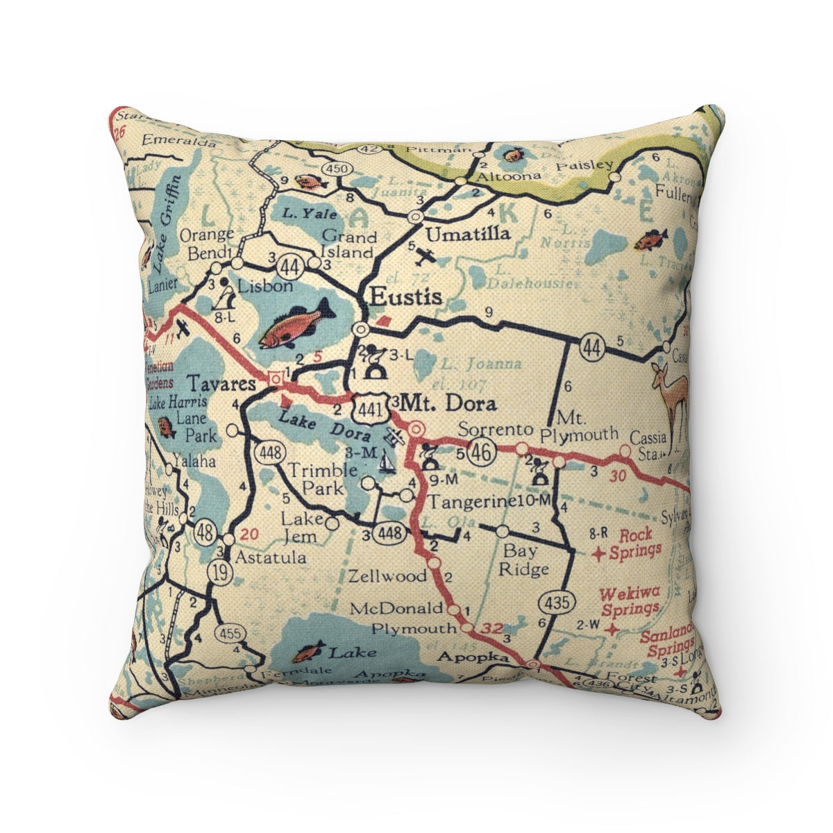 Mount Dora Florida Vintage Map Throw Pillow