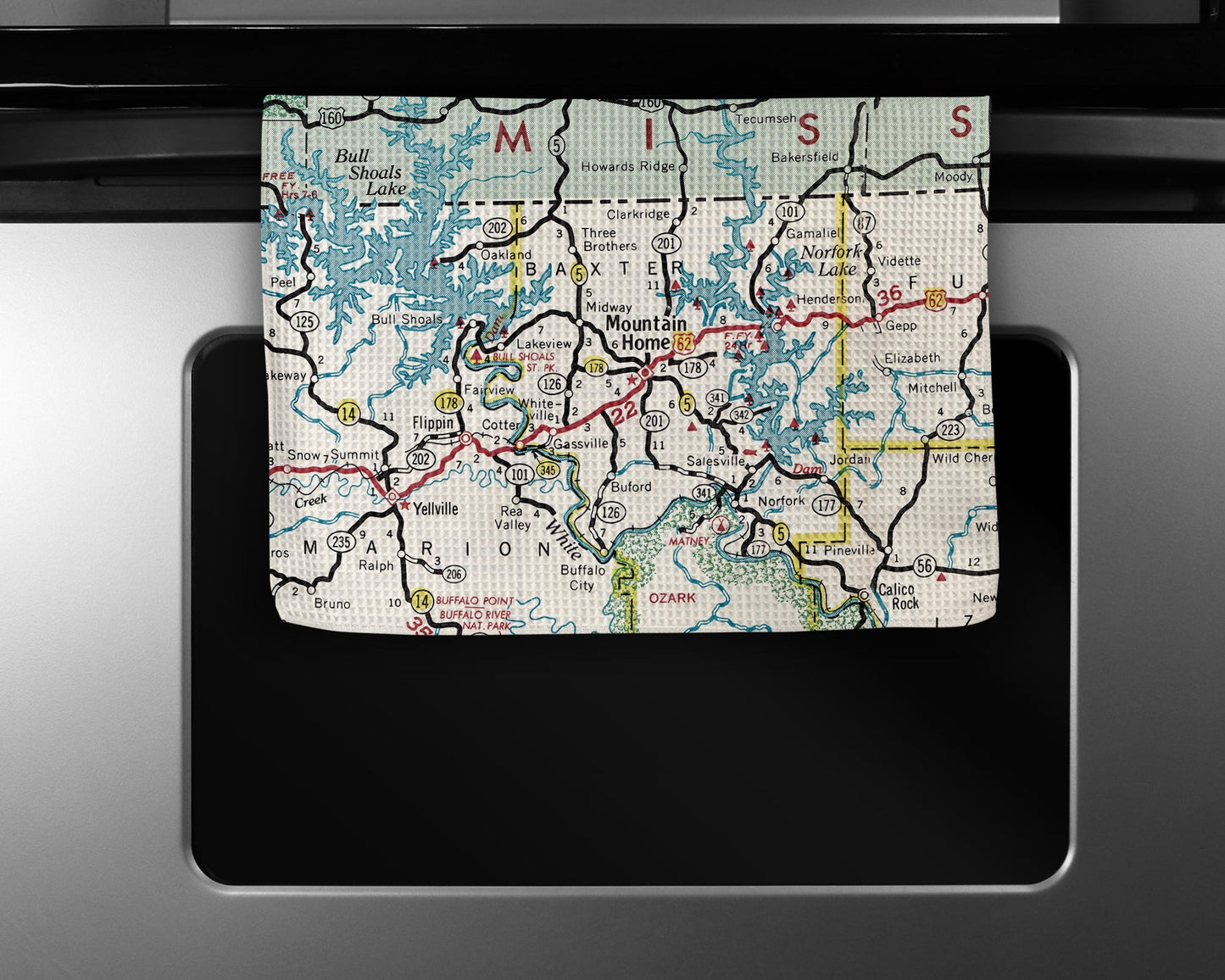 Mountain Home Arkansas Map Tea Towel | Waffle-Weave Kitchen Towel Gift