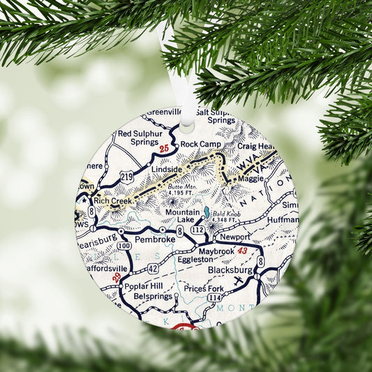 Mountain Lake Virginia Vintage Map Ornament