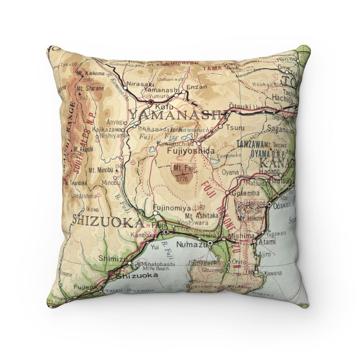 Mt Fuji Japan vintage map pillow