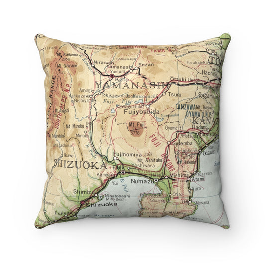 Mt Fuji Japan vintage map pillow