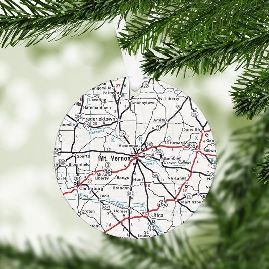Mt Vernon Ohio Vintage Map Ornament