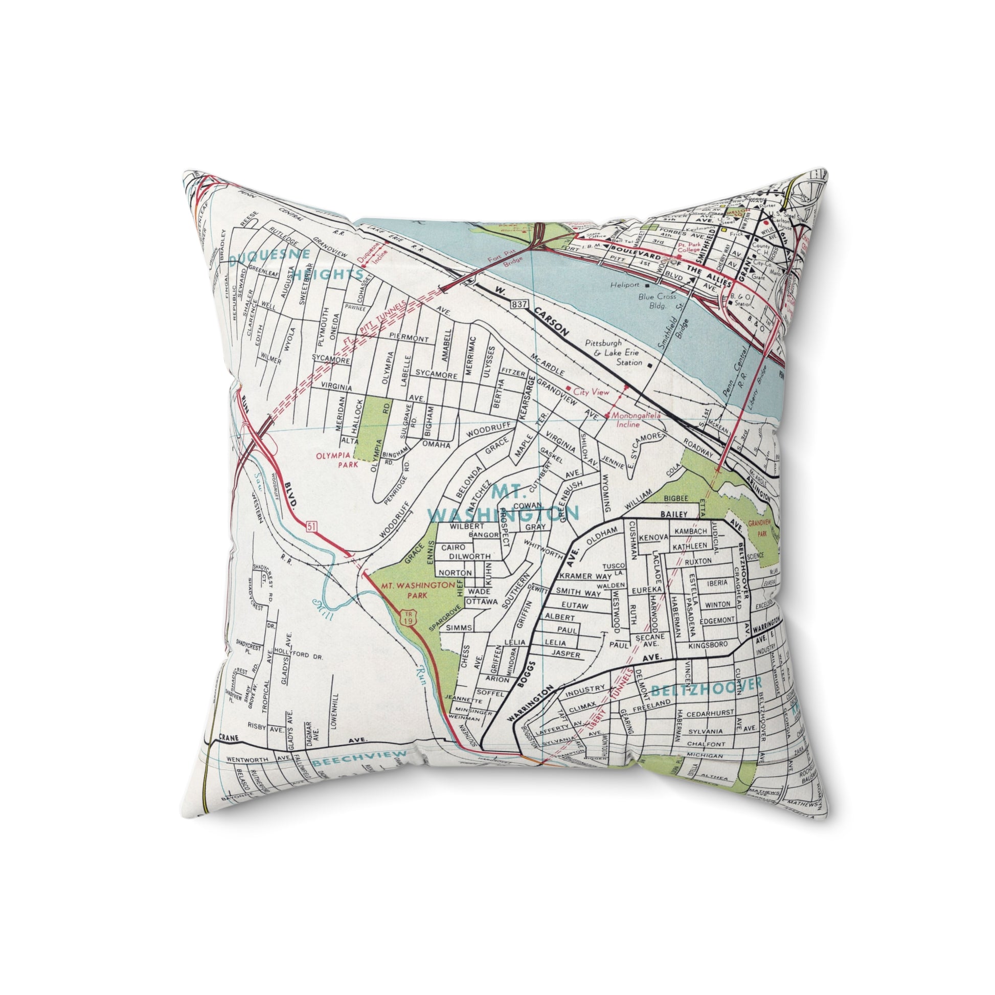 Mt Washington Pittsburgh vintage map pillow