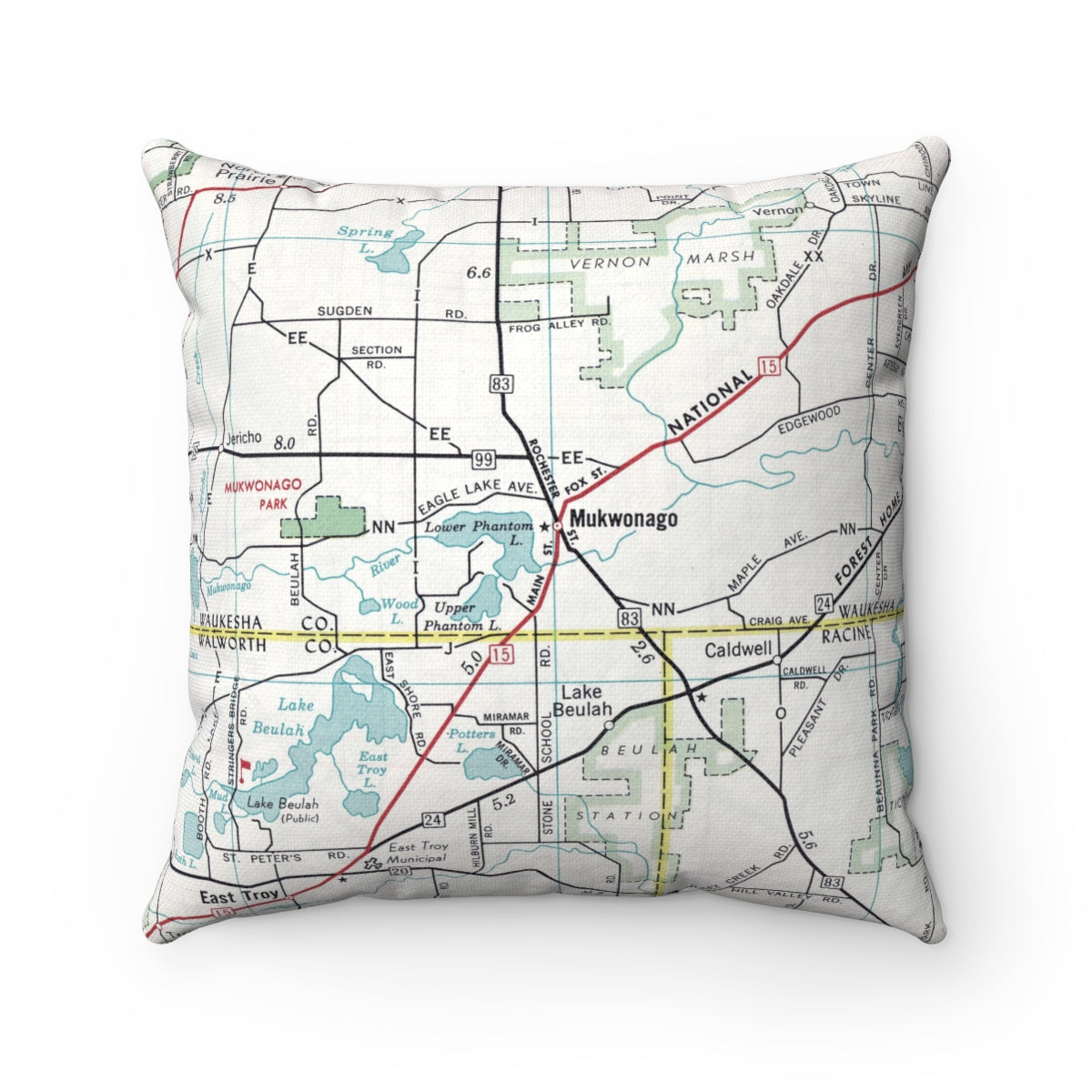 Mukwonago Wisconsin vintage map pillow
