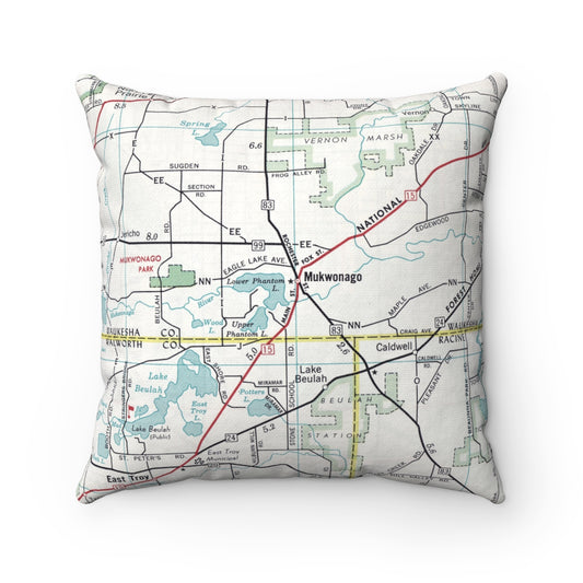 Mukwonago Wisconsin vintage map pillow