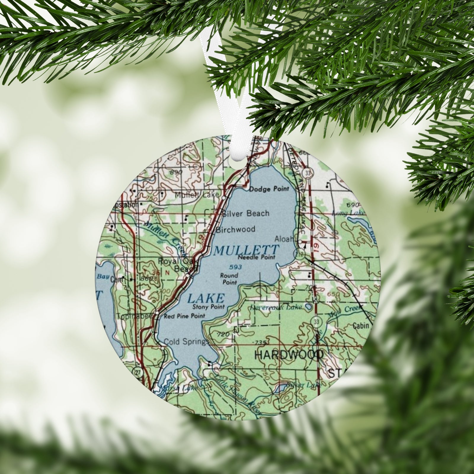 Mullet Lake Michigan Vintage Map Ornament