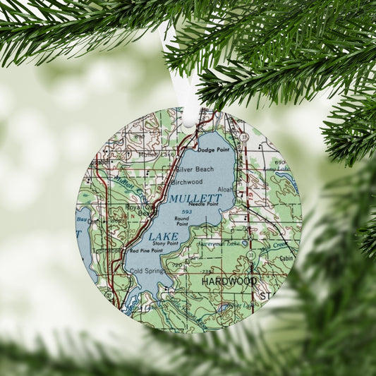 Mullet Lake Michigan Vintage Map Ornament