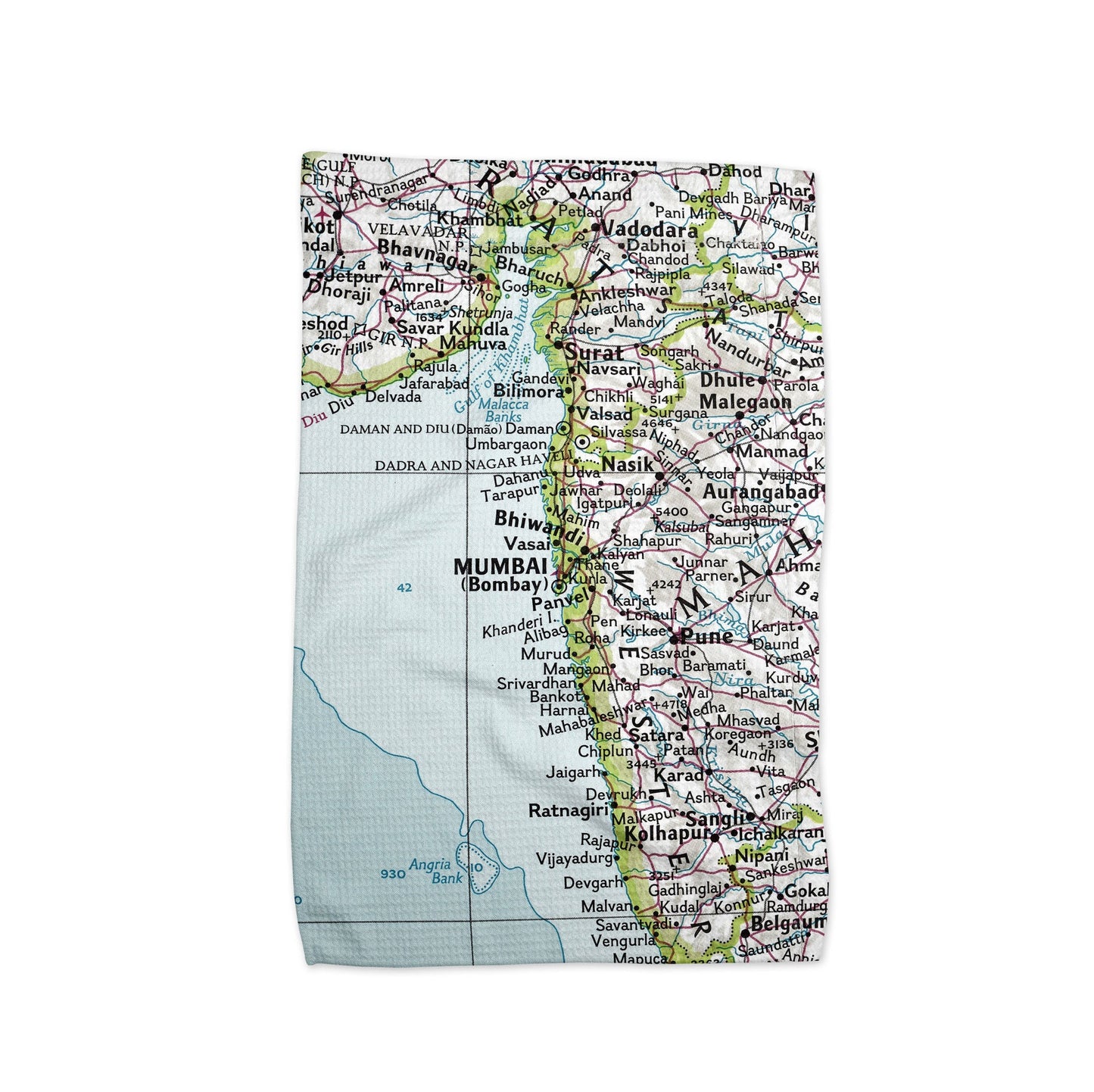 Mumbai India Map Tea Towel | Waffle-Weave Kitchen Towel Gift